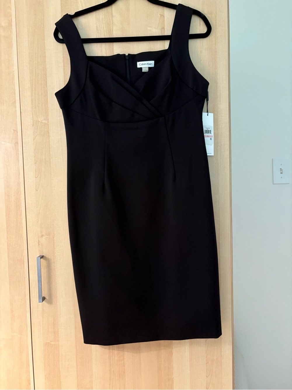 Calvin Klein Black Sleeveless Sheath Dress with Crossover Neckline